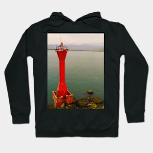 Old red lighthouse in left frame Hoodie